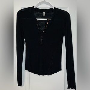 Free people black fitted waffle long sleeve top